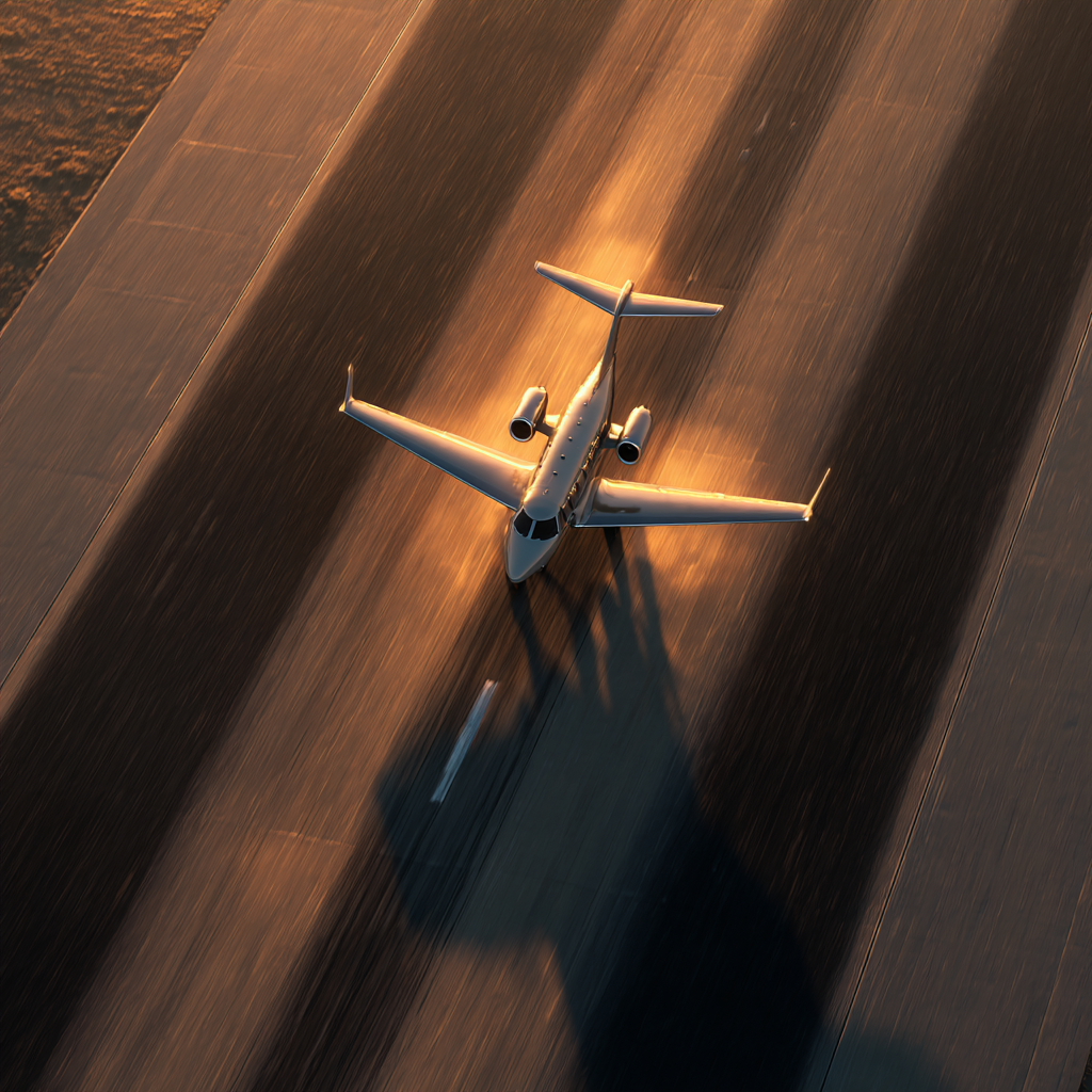 Aerial photography of a private jet taking off or landing sof 76aef070 bdcd 4d8a 8536 63f9d2b36ca9 0