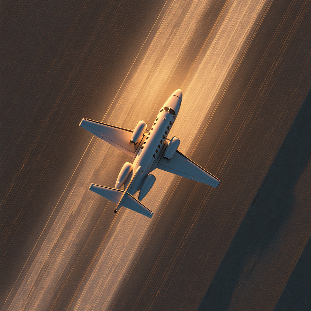 Aerial photography of a private jet taking off or landing sof 76aef070 bdcd 4d8a 8536 63f9d2b36ca9 1