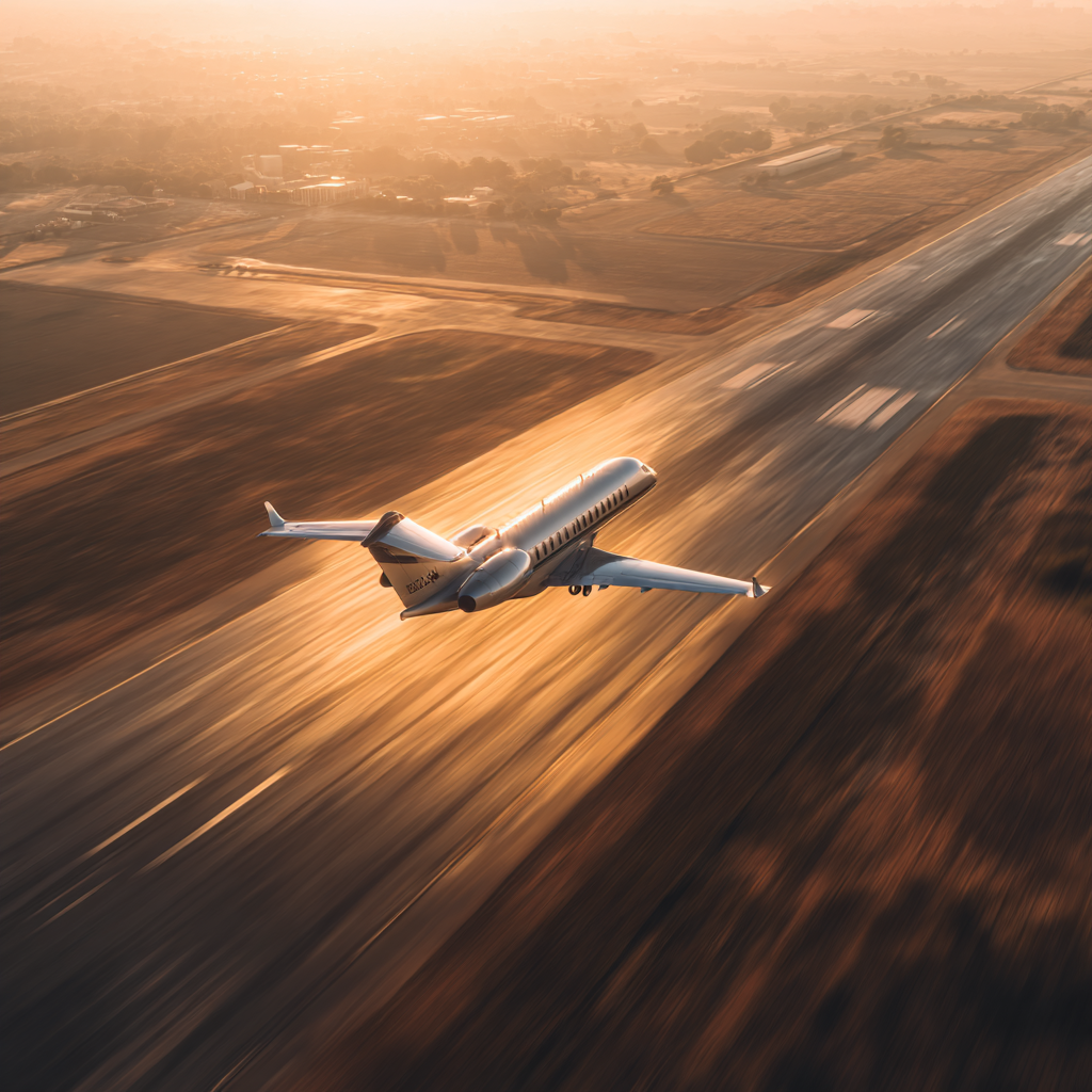 Aerial photography of a private jet taking off or landing sof 76aef070 bdcd 4d8a 8536 63f9d2b36ca9 3