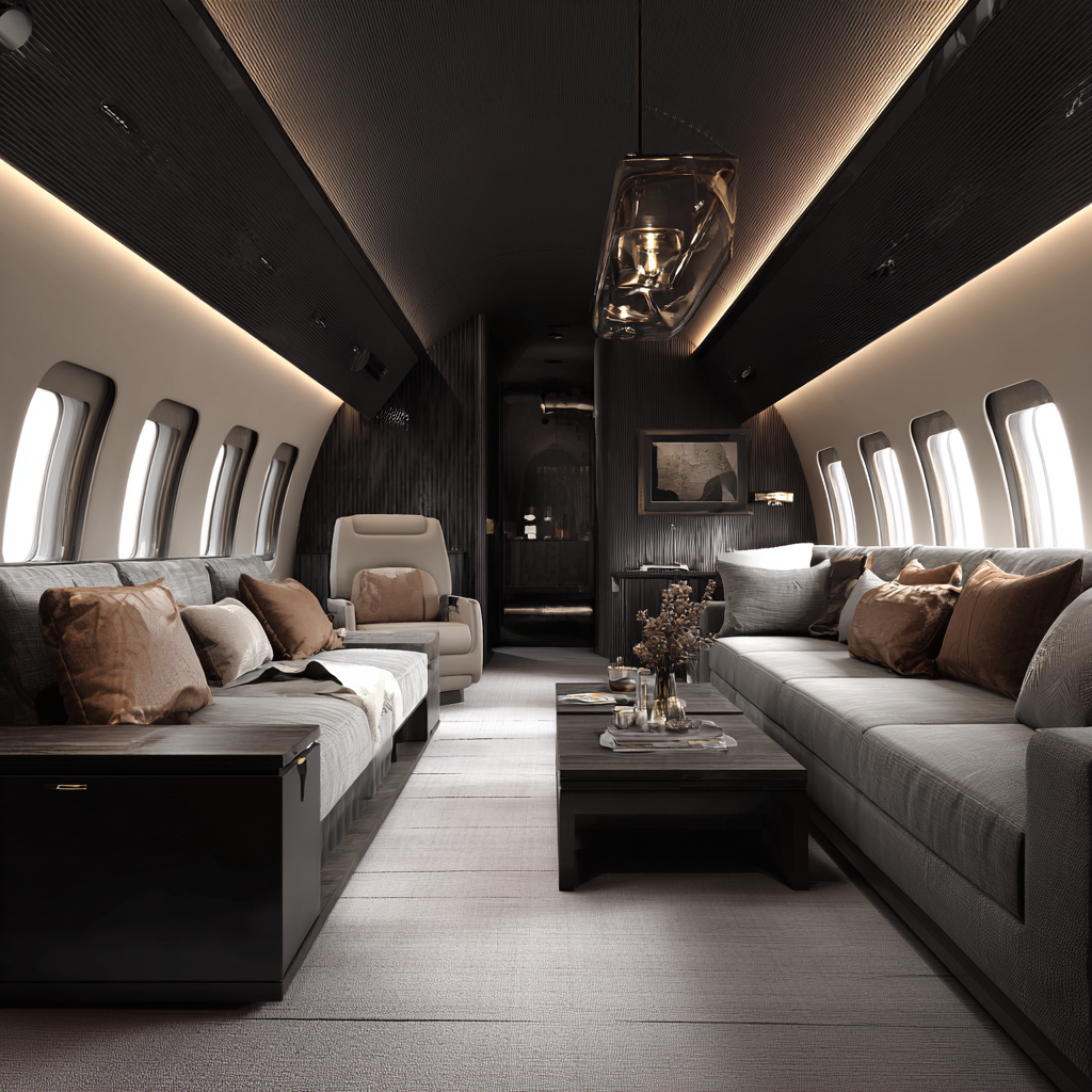 Create a spacious private modern luxury jet interior using co 592dd796 e9ec 467f b79a fa98c8642759 0