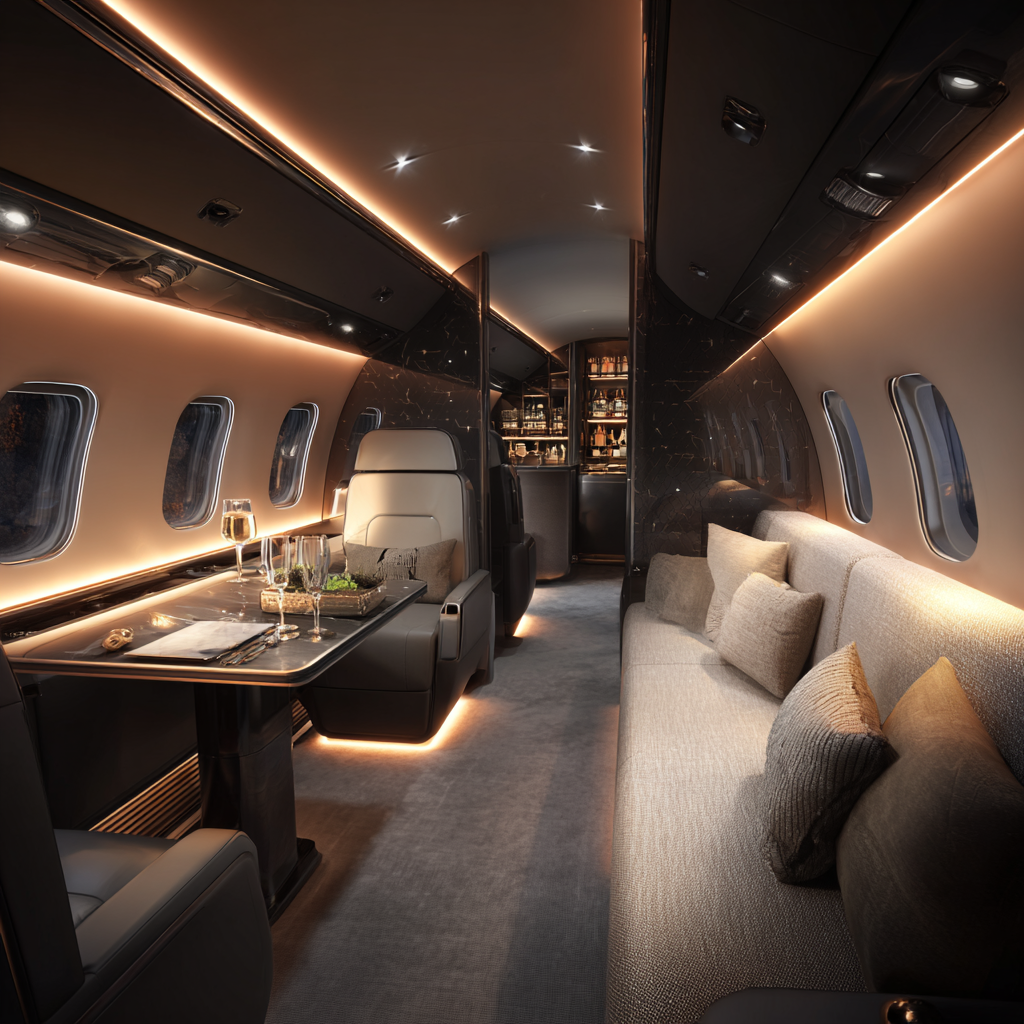 Create a spacious private modern luxury jet interior using co 592dd796 e9ec 467f b79a fa98c8642759 1
