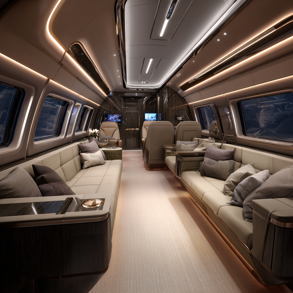 Create a spacious private modern luxury jet interior using co 592dd796 e9ec 467f b79a fa98c8642759 2