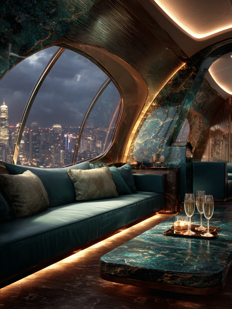 Private jet lounge interior emerald and gold luxury design ma 89c2a7f6 5a8f 4406 8b66 9537d62e1346 0