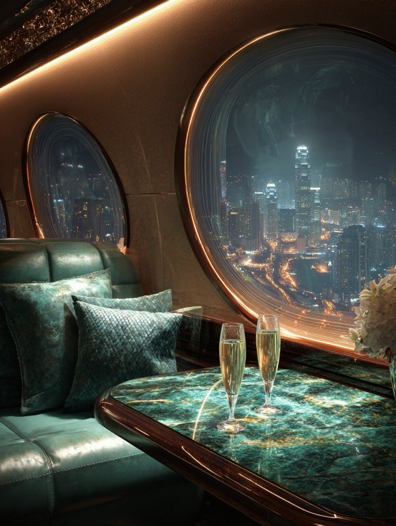 Private jet lounge interior emerald and gold luxury design ma 89c2a7f6 5a8f 4406 8b66 9537d62e1346 3