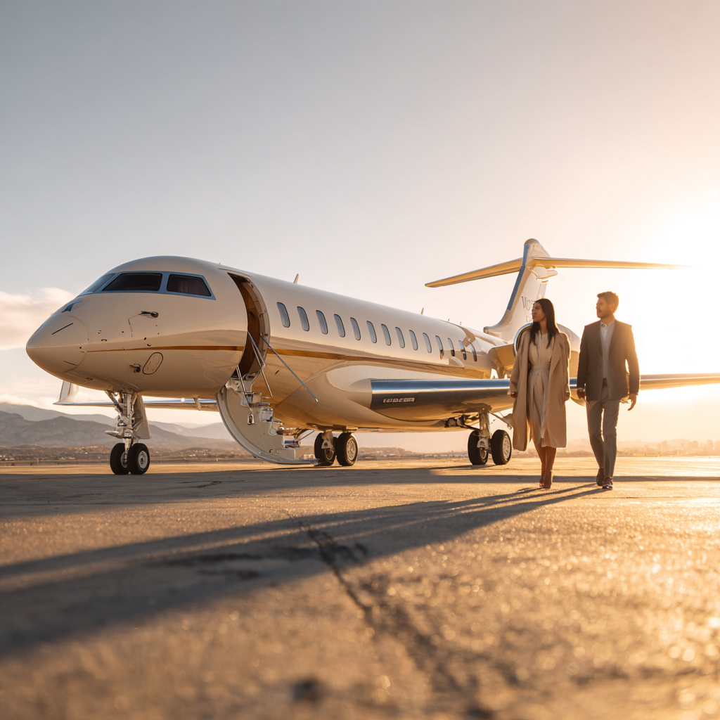 Very wide cinematic shot of a Bombardier Global 7500 private 44e20290 dcd3 4a70 88b3 0aed45660eb6 1