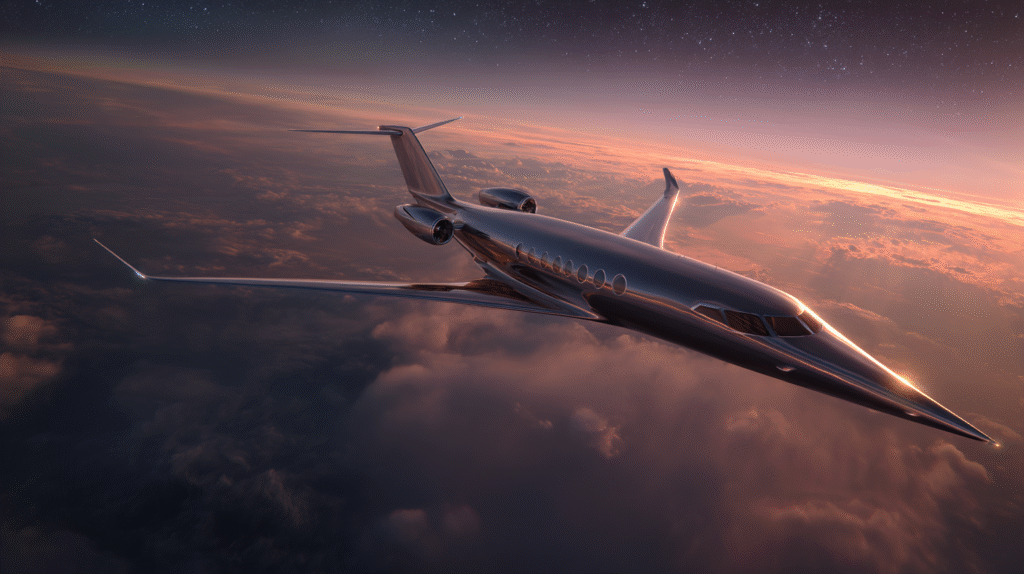 Wide aerial shot of a sleek luxurious private jet soaring gra 461271a3 d66a 430c 9c3e 7d5c8bc57d1b 1