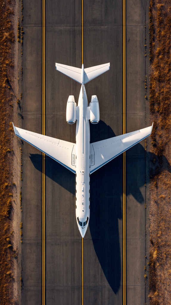 a far away shot of a private jet from above its a straight on a1edcc6e f69d 41db 9e0b 0b359fee6b77 0