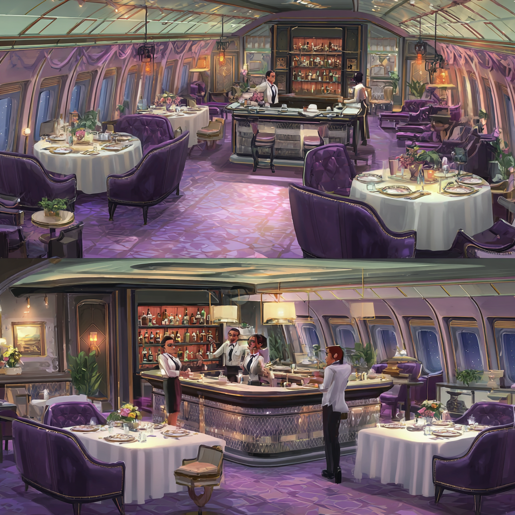 a luxurious palace kind of restaurant in a private jet. With 7cedb325 c185 4704 b047 28261f88cb15 1