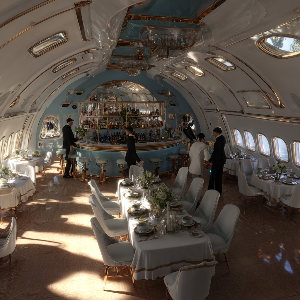 a luxurious palace kind of restaurant in a private jet. With 7cedb325 c185 4704 b047 28261f88cb15 2