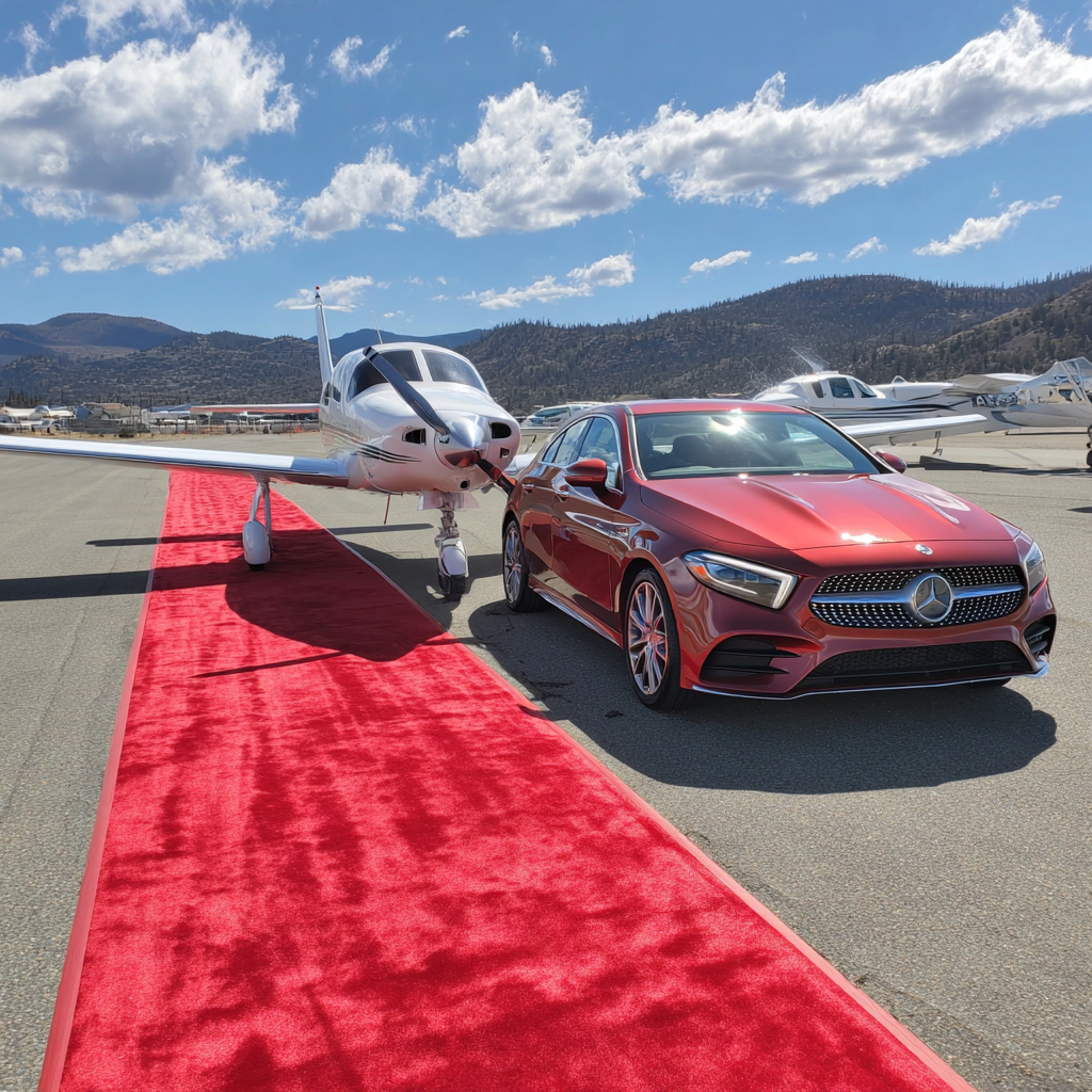 a single engine small flights parked In runway and a black ma 68eed0c7 b4bd 48cf b724 d9aa2d6cbc7d 2