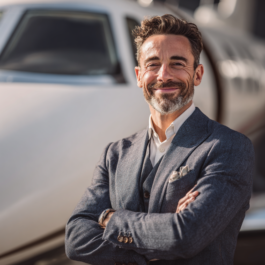 businessman shaking hands in front of a private jet his face b53479d5 a978 4f2f b2e6 8034d856c187 2