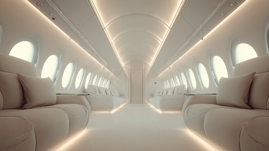 front view of the interior of a businessmans private jet corr b6dea6d6 c16c 4c06 84fd 3f4a6f692123 0