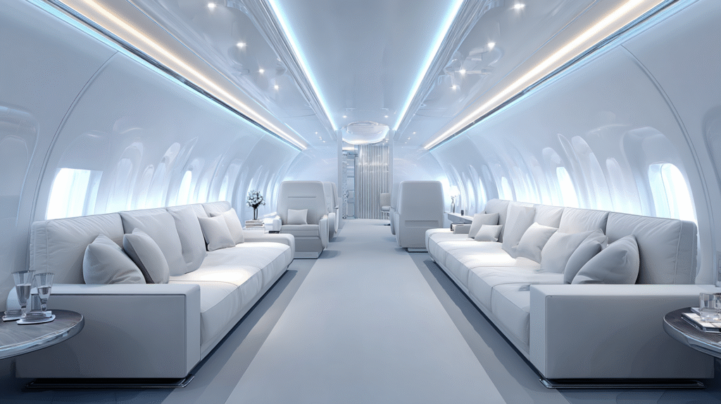 front view of the interior of a businessmans private jet corr b6dea6d6 c16c 4c06 84fd 3f4a6f692123 2