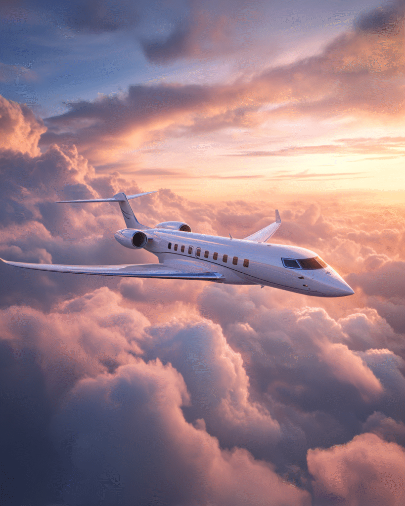 luxury white private jet flying above the clouds sleek modern 9e203b3b 2a5e 4c6d a9cb 02ef06893528 0