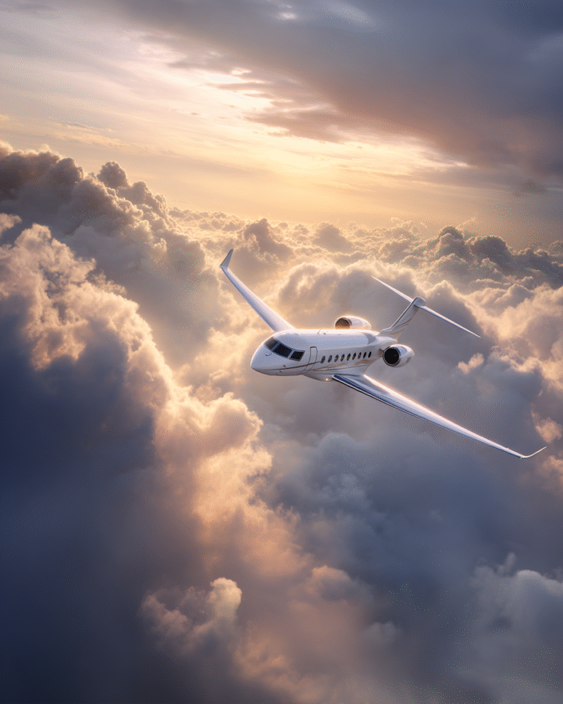 luxury white private jet flying above the clouds sleek modern 9e203b3b 2a5e 4c6d a9cb 02ef06893528 1