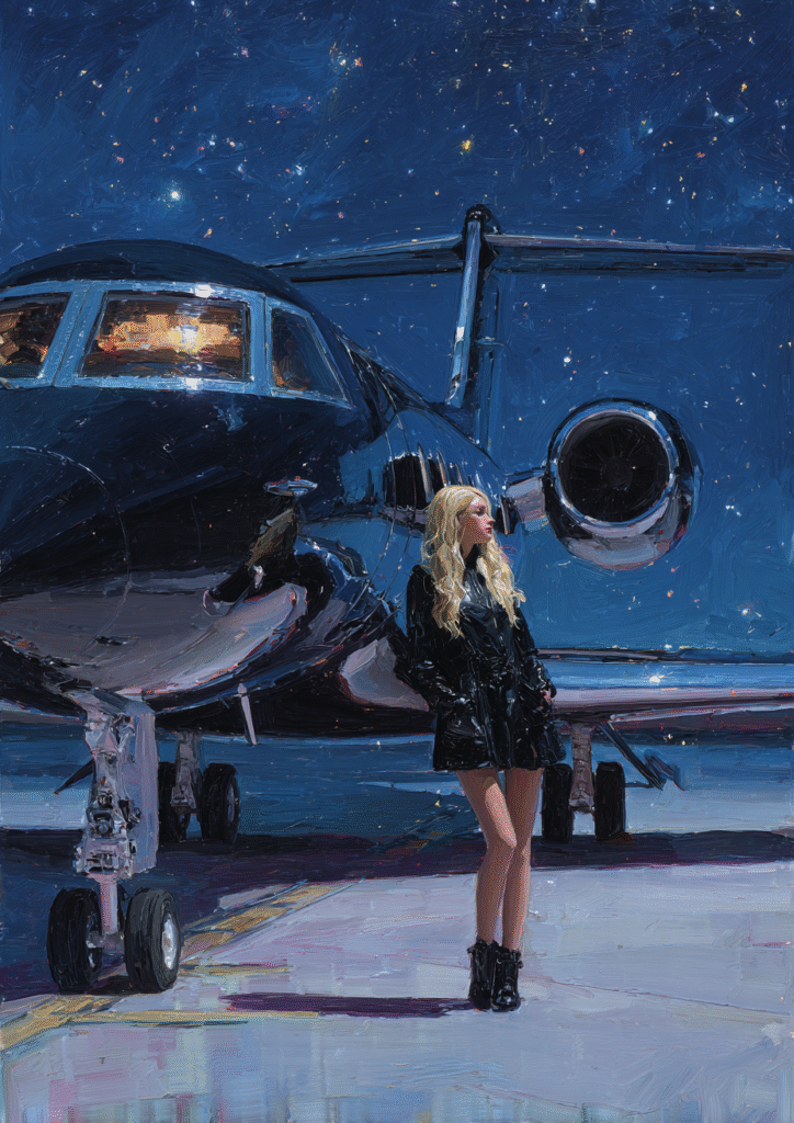oil painting of a black private jet. With Sabrina Carpenter t e5fe4d8c fbb1 41fa b645 64aab2025097 0
