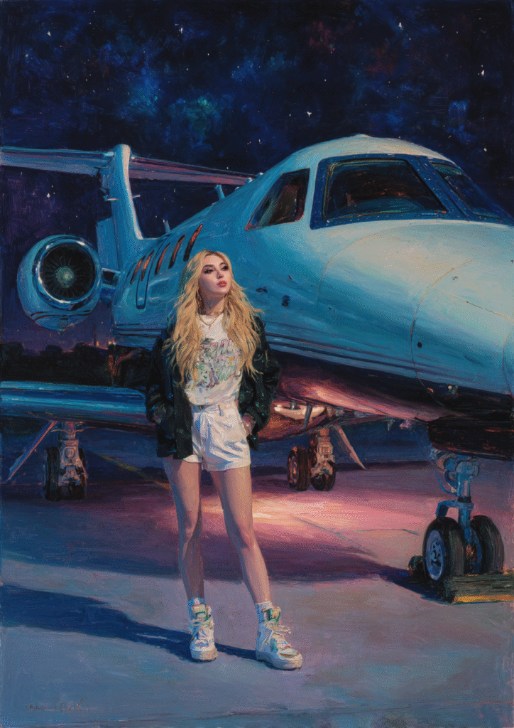 oil painting of a black private jet. With Sabrina Carpenter t e5fe4d8c fbb1 41fa b645 64aab2025097 3