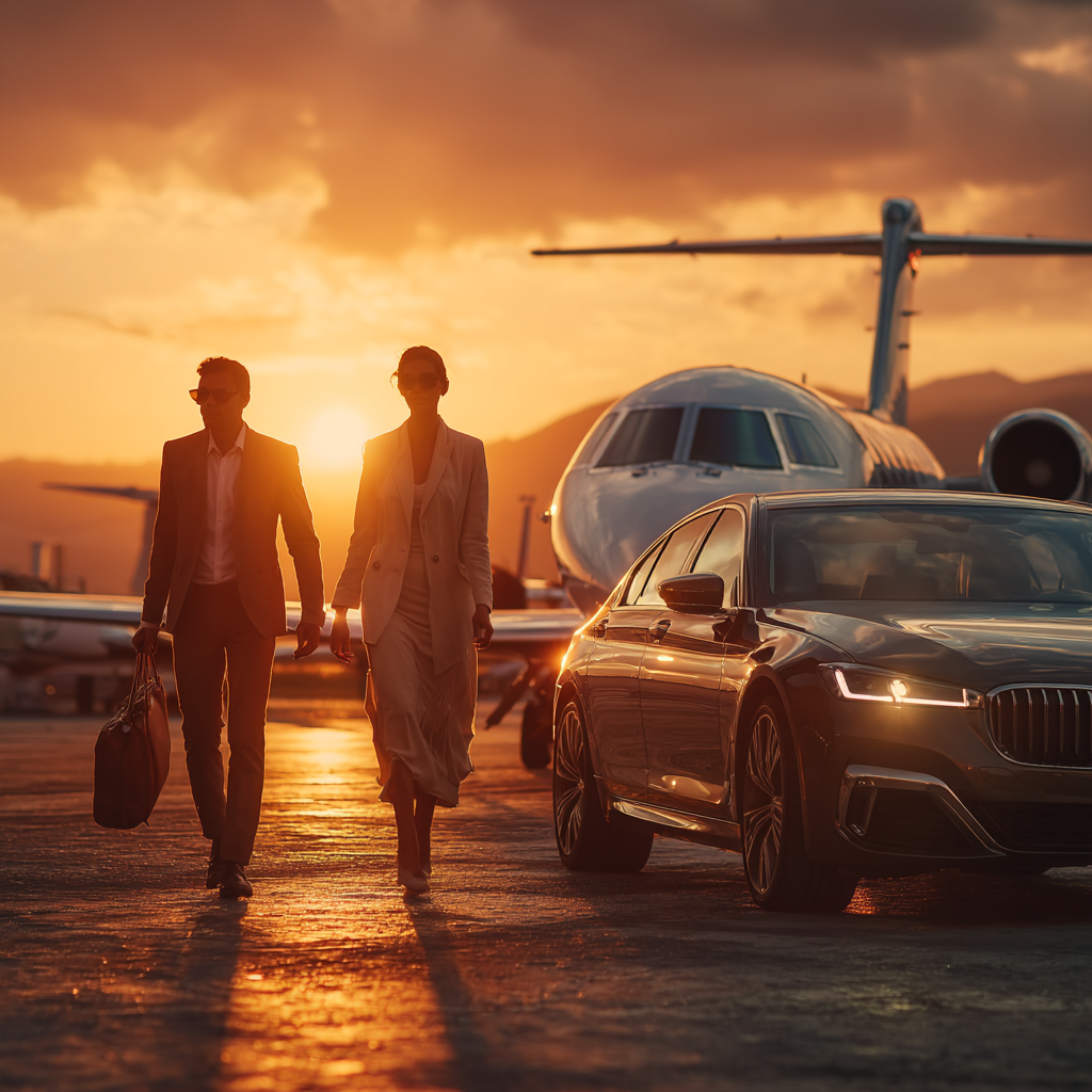 private business plane stands on the runway in the setting su 4073a71a 2b60 4487 be43 e66d1208e391 0