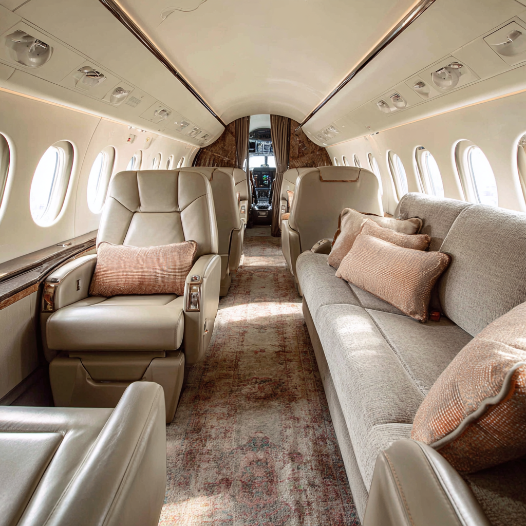 private falcon jet interior cream leather upholstered seats w 1cce7fc9 ec0c 4094 9088 91fdaa7b403f 2