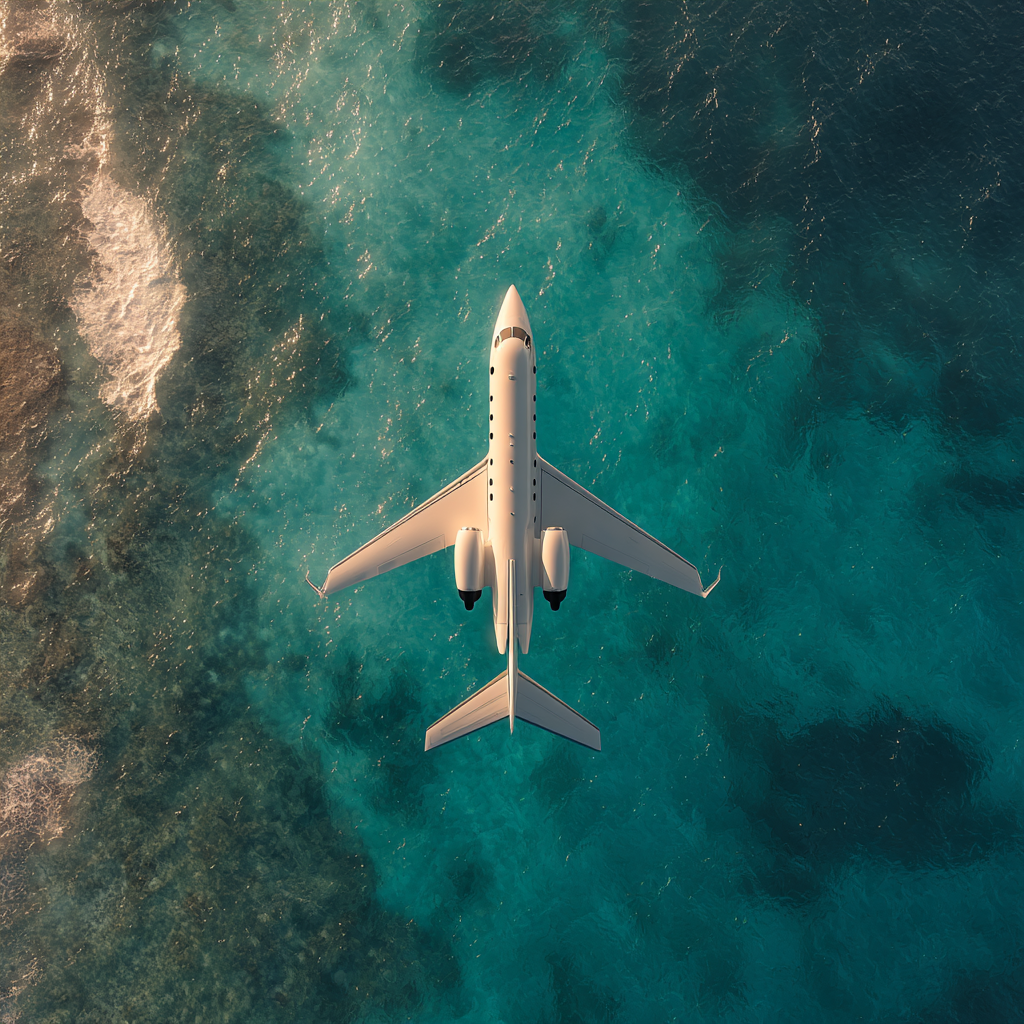 top down cinematic aerial shot of a sleek white private jet f 30447449 44f0 4e4e 8029 658d4c220718 1
