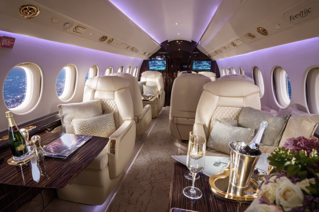 ultra luxurious private jet interior with plush cream leather 26a0d5fe cb46 4f11 bc93 5550ead61389 2